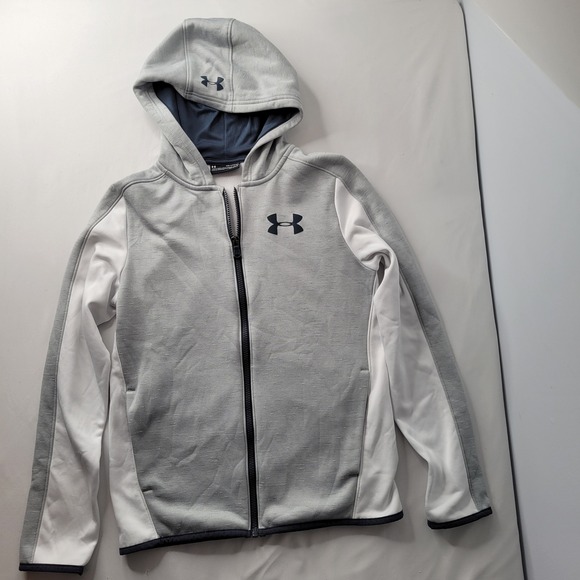 Under Armour YXL Gray Full Zip Hoodie ColdGear Jacket Kids Pocket Back to School - Picture 1 of 11